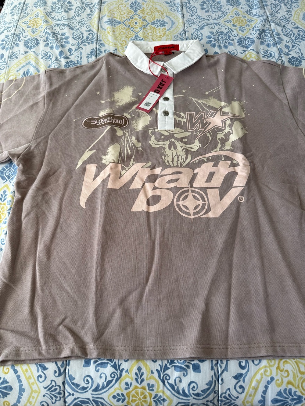 Wrathboy Men's Short-Sleeve Polo Shirt in Taupe with White Collar